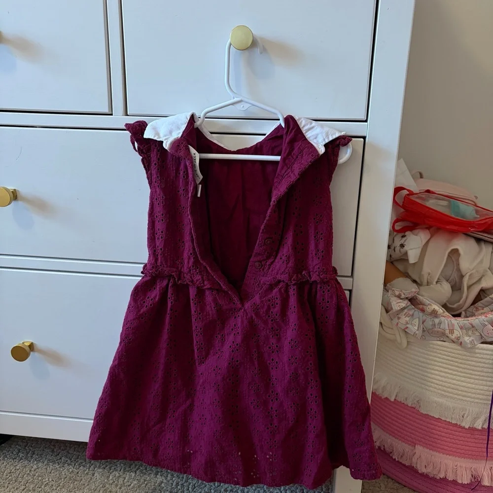 Janie and Jack Maroon Burgundy Eyelet Collar Dress Size 5